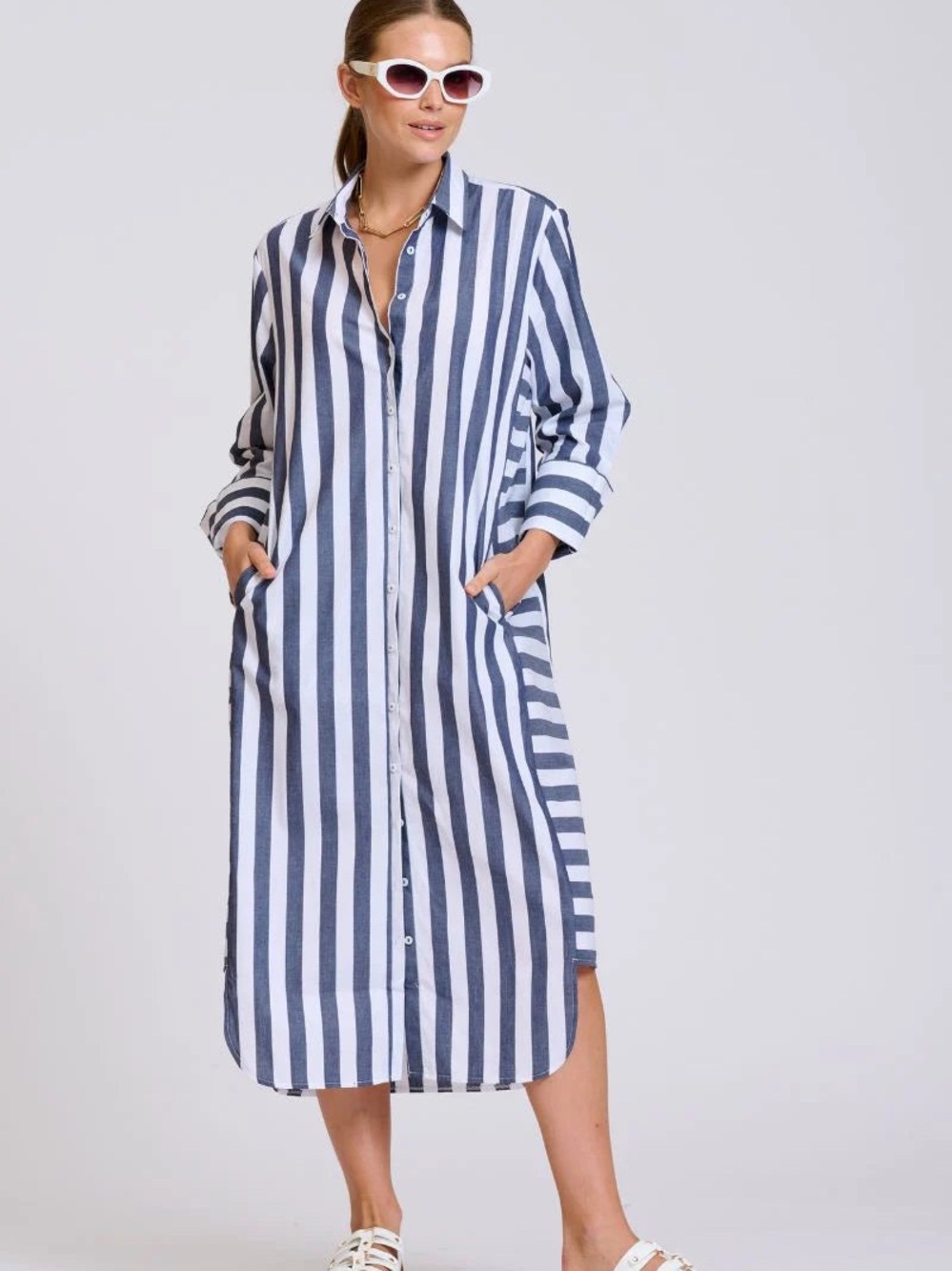 Shirty Luxury Brand Striped Midi Shirt Dress - Black & White - Sz S - NWT - Picture 10 of 12